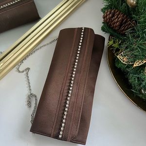 Used once -Debut satin brown clutch/shoulder bag with rhinestones